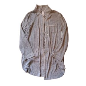 Stars Above Long Sleeve Button Up Sleep Shirt Grey with white trim